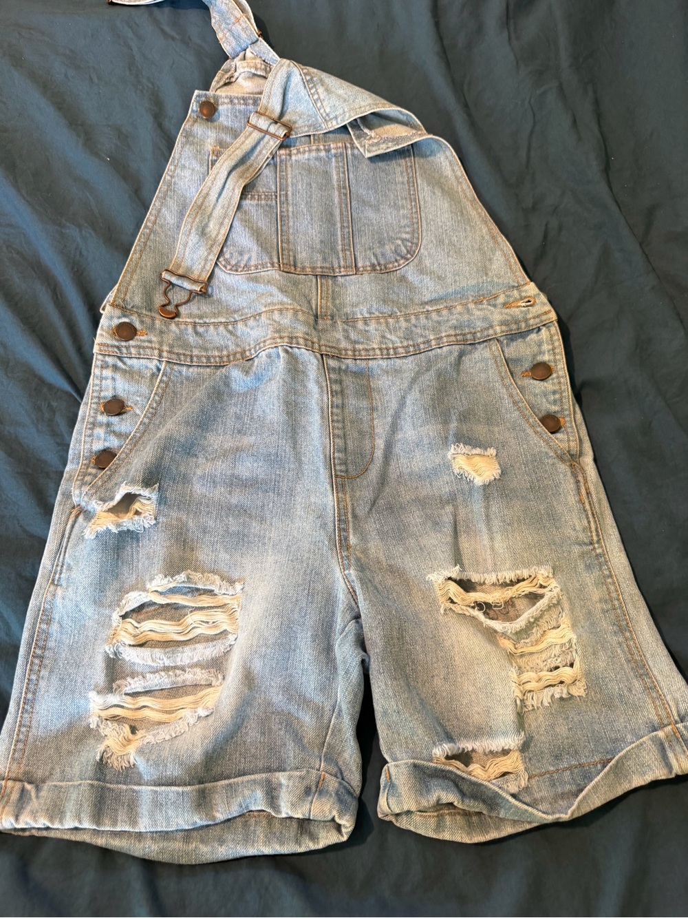 life in progress Light Blue Distressed Denim Short Overalls